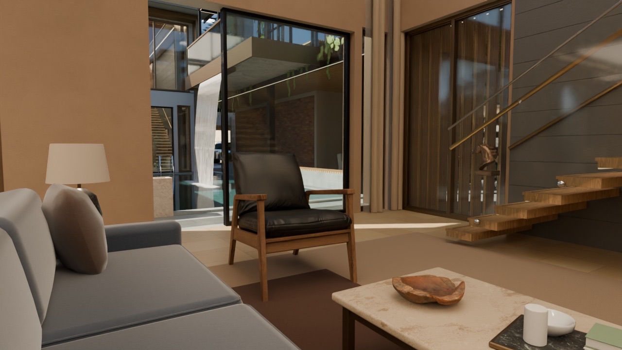 The double-height living room