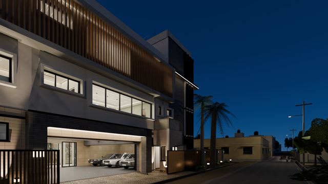 Facade (south house) at night