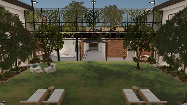 From the viewing terrace, back down the garden