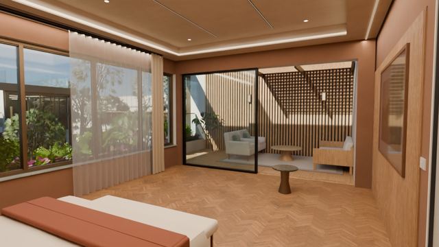 Master bedroom, out to its terrace