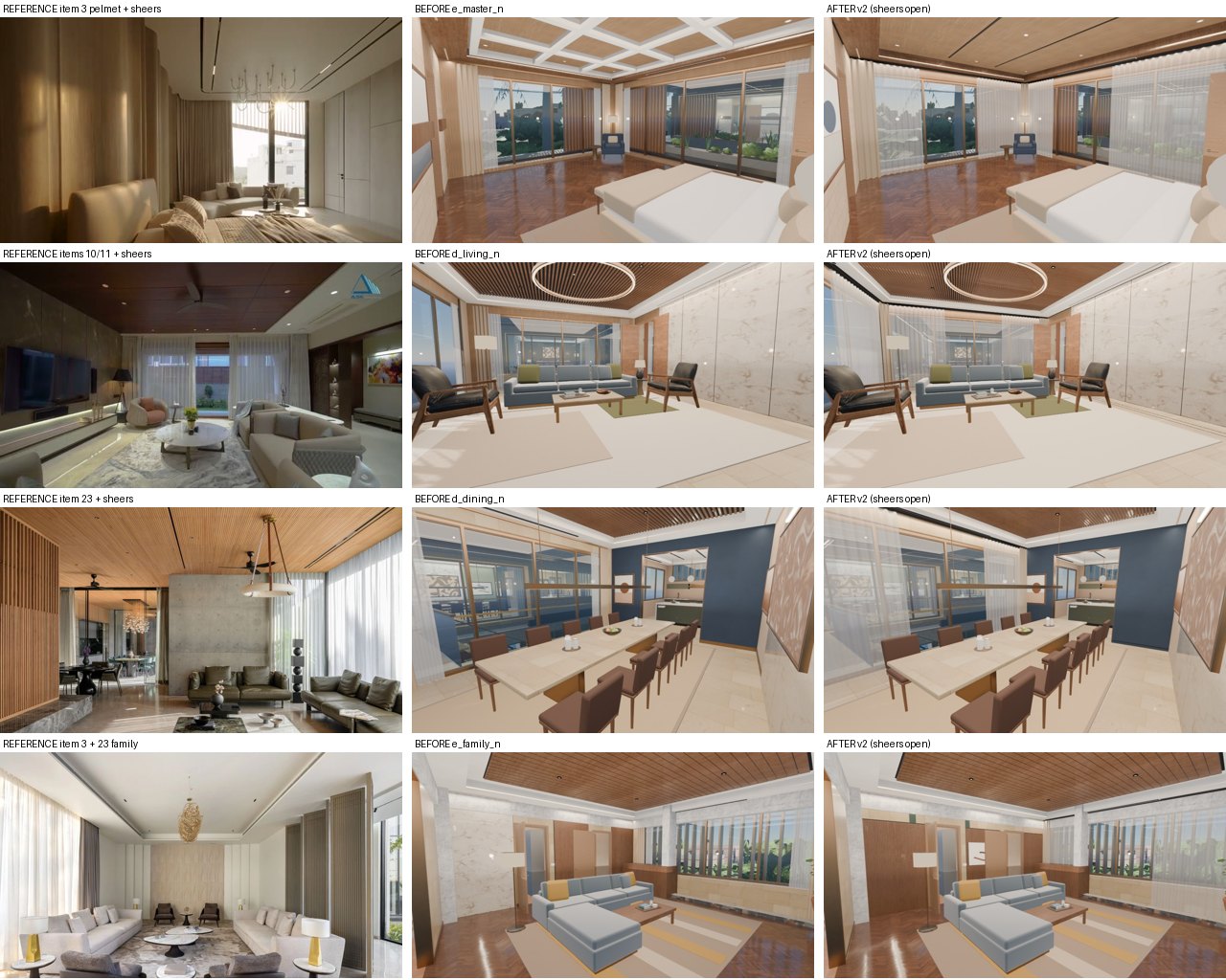 Reference, before and after: curtains and ceilings